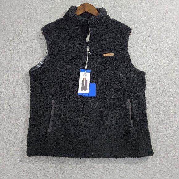 NEW SAGE Collective Womens L Sherpa Fleece Vest  Large With Plaid Linin Full Zip - Picture 1 of 8